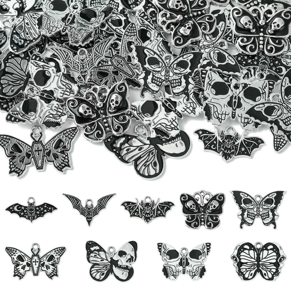 6868 45 pcs 9 Styles Gothic Bat Butterfly Theme Alloy Enamel Charms